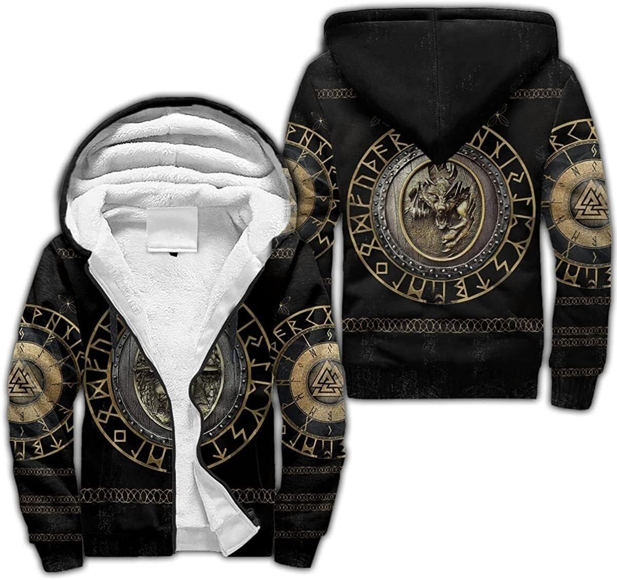 Viking Fleece Hooded Sweatshirt Thick Pullover Hoodies Winter Hoodies For Men Outdoor Athletic Hoodies Zip Up Jacket(Blue,XL)