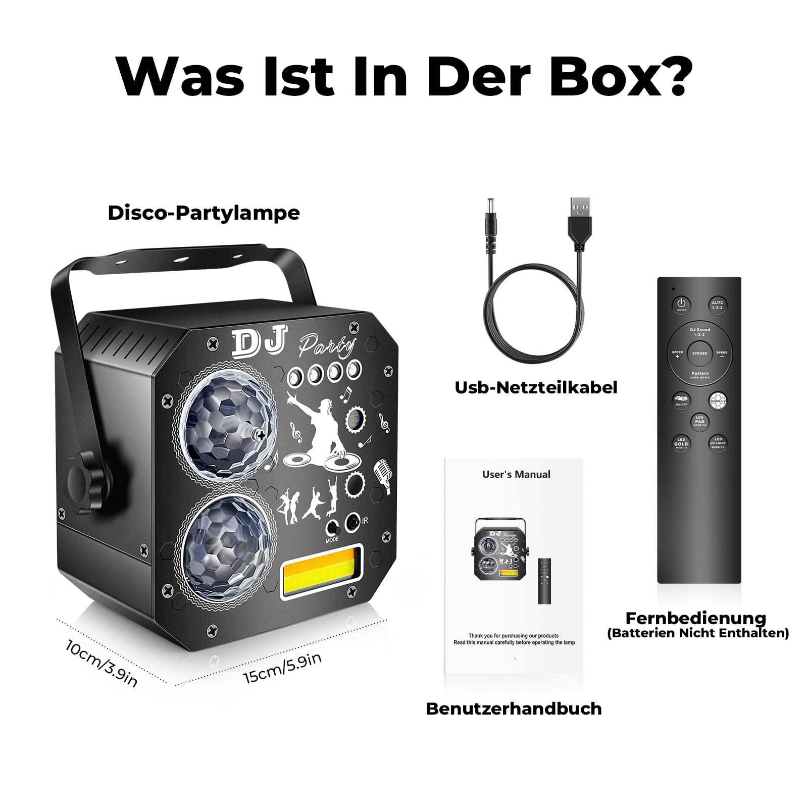 7-in-1 Discokugel, Discolicht Partylicht mit Doppel Bällen, Musikgesteuertes DJ Licht, RGB LED Disco Licht, UV Effekt, Rotierende Discokugel für Club, Karaoke, Party, Halloween, Weihnachten