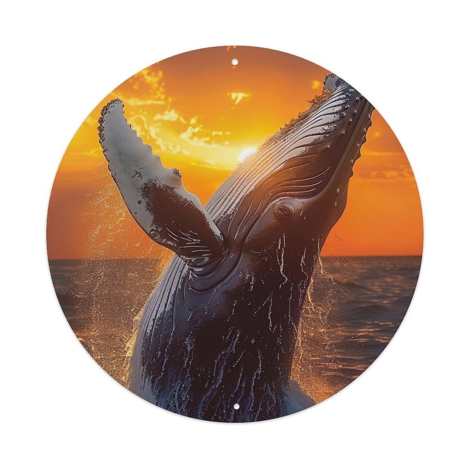 Animal Whale Leap Beautiful Sunset Metal Tin Sign