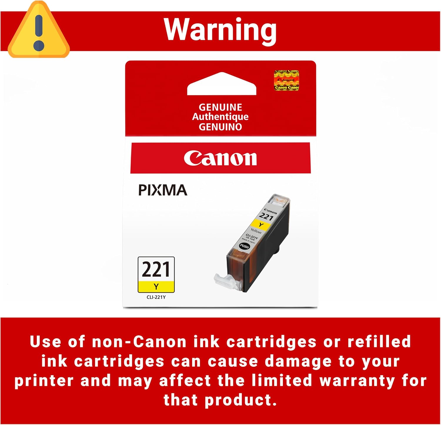 Canon CLI-221 Genuine Yellow Ink Tank, Compatible with MP980, MP560, MP620, MP640, MP990, MX860, MX870, iP4600, iP3600, and iP4700 Printers image 3