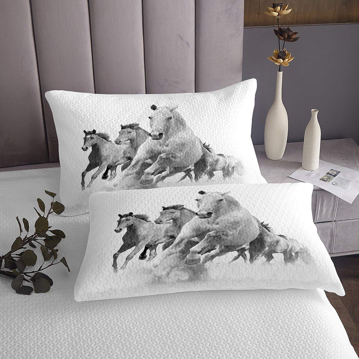 Copriletto trapuntato per bambini cavallo 3D bianco con destriero di cavalli copriletto trapuntato per e set di trapunta animali selvatici con 1 federa 2 pezzi biancheria da letto 170X230cm
