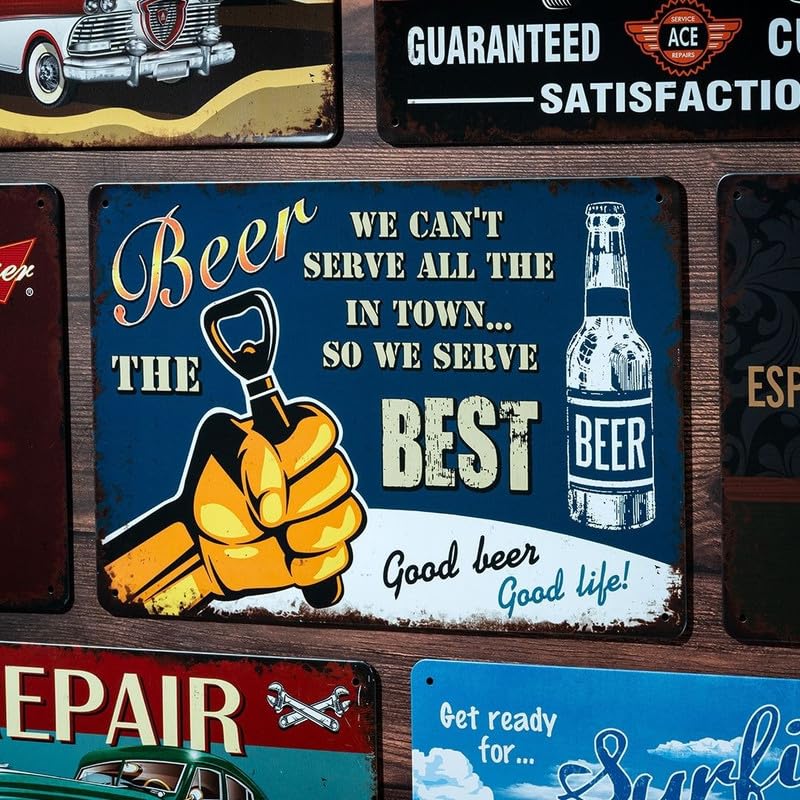 Image of Eazywagon Decorative Retro Metal Signs Wall Plate - 12x8 Inch (Beer The Best) | Weatherproof Vintage Metal Sign Plate for Cafe, Home, Bar, Garage | Decorative Wall Hanging Sign Board