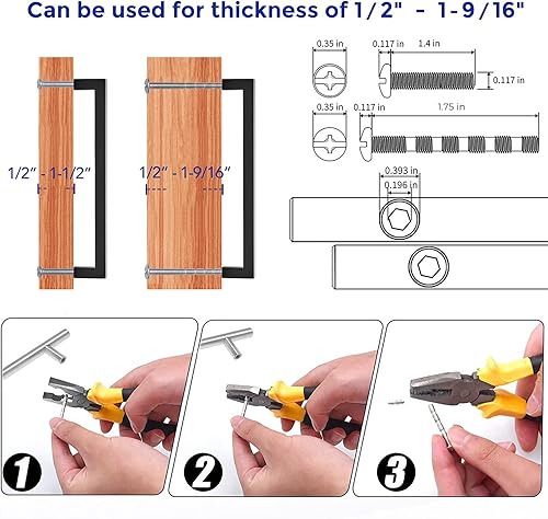 Miniatura 4 de Ravinte Paquete de 18 manijas cuadradas de 8 pulgadas, tiradores negros mate para cajones y gabinetes de cocina, herrajes para armarios