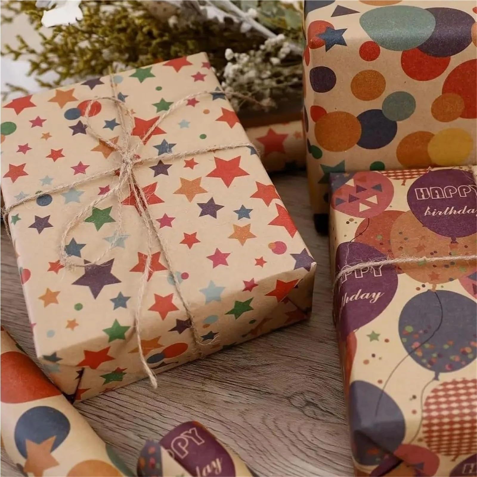 Geburtstags-Geschenkpapierrolle aus Kraftpapier, 43 cm x 10 m