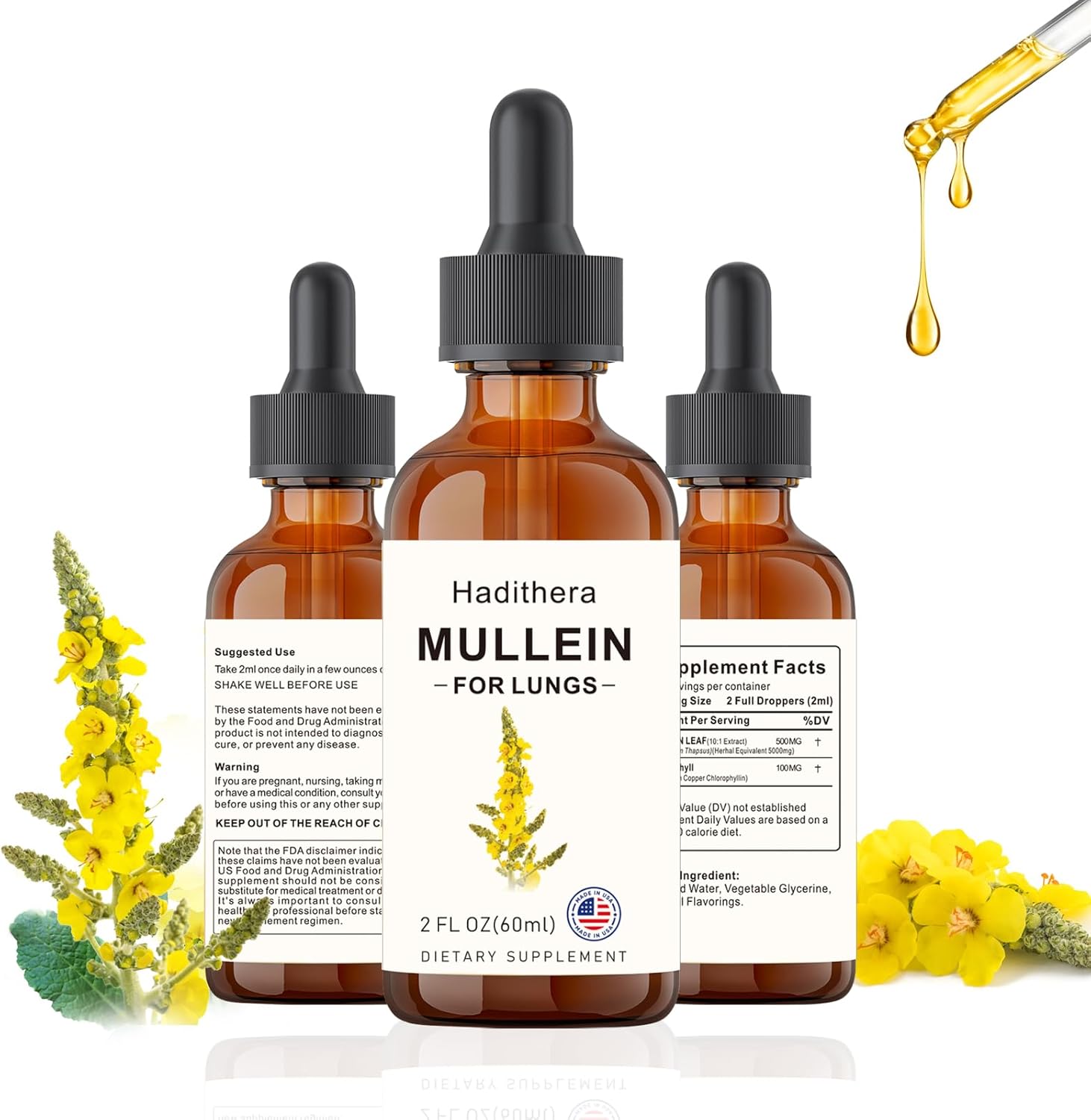 Mullein Drops for Lung Health – Support Lung Detox and Cleanse with Our Mullein Leaf Tincture. Vegan, Free from additives, and Crafted for Optimal Respiratory Wellness. 2 fl oz