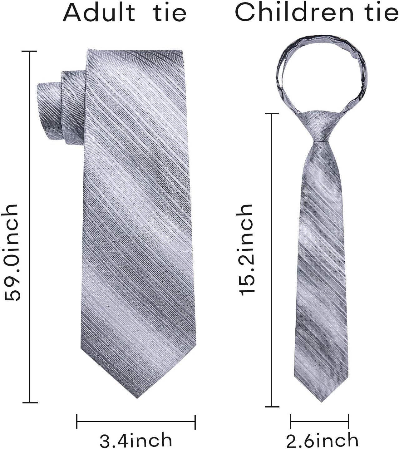 DiBanGu 2PCS Set for Father and Son Tie Silk Mens and Boys Adjustable Necktie & Pocket Square Cufflinks Kids Pre-tied Necktie