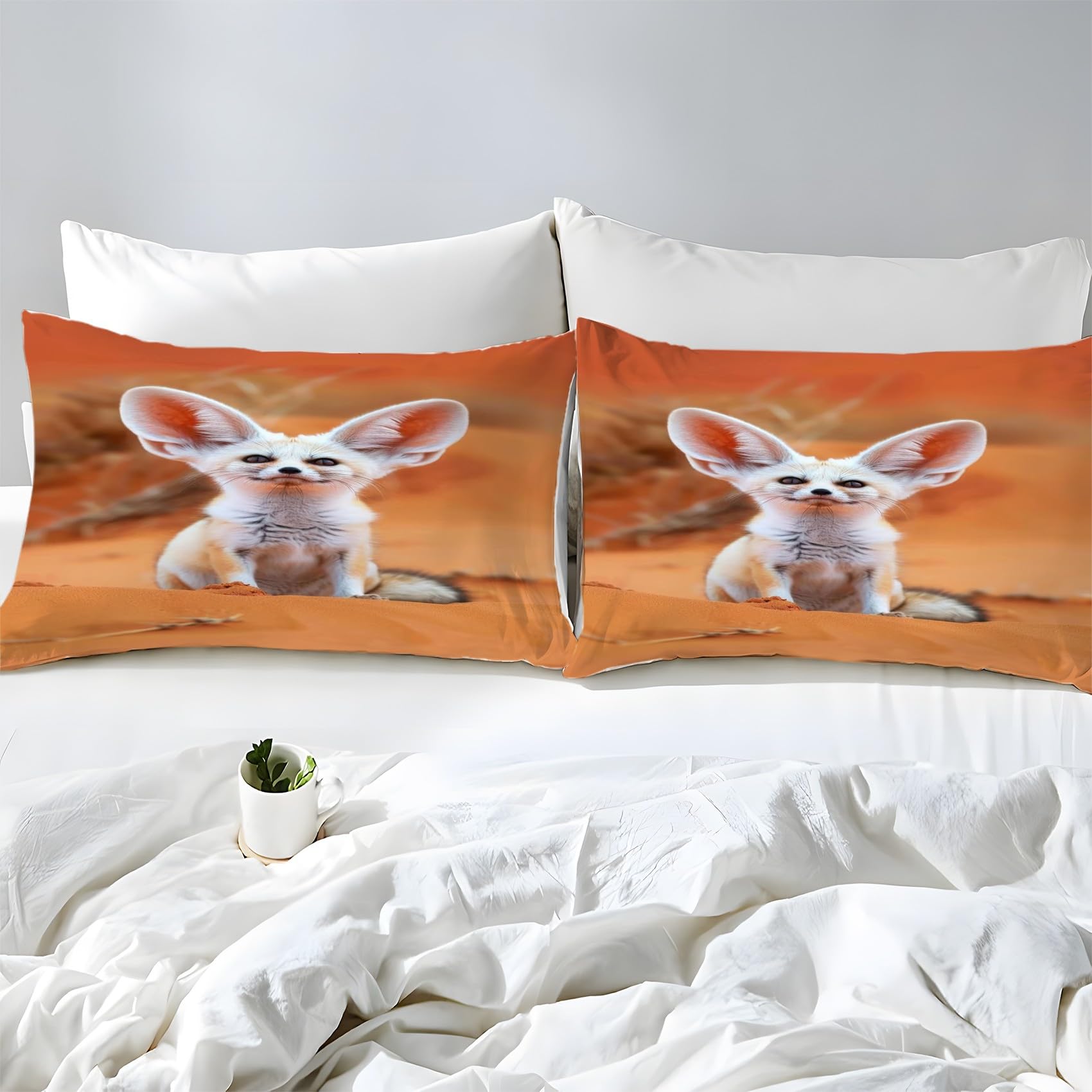 Fennec prześcieradło z gumką podwójne prześcieradło ze zwierzętami miękka mikrofibra głęboka kieszeń 30 cm, prześcieradło z gumką 180 x 200 cm i 2 poszewki na poduszki