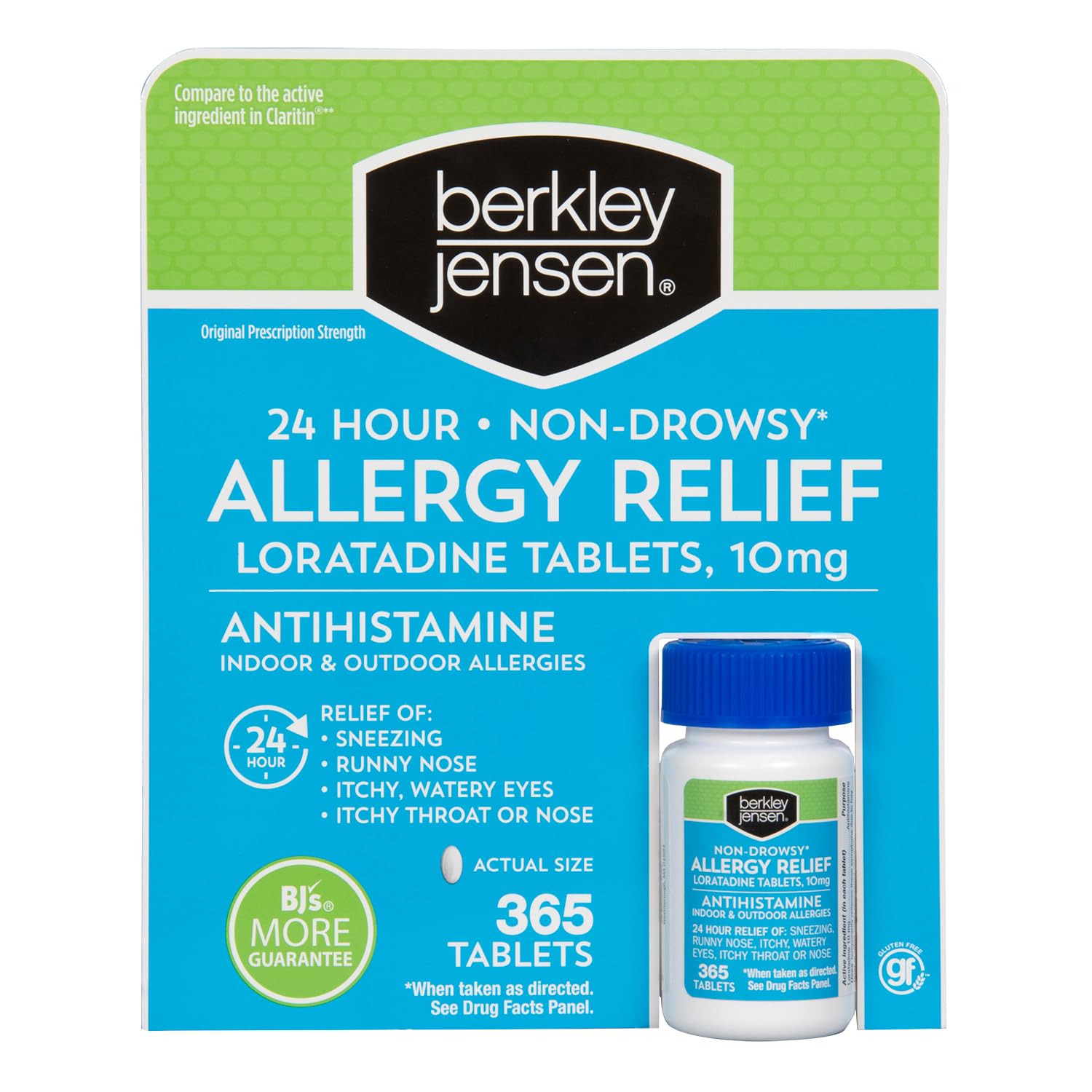 Berkley Jensen 24 Hour Non-Drowsy Allergy Relief, 365 Count (Compare to Claritin)