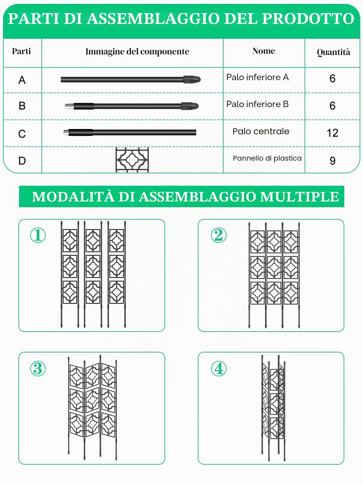 TOROKOM Traliccio da giardino per piante rampicanti da 1,5 m, Set di 3 tralicci paravento, supporto per cetrioli, piante in vaso, frutta e verdura per interno ed esterno