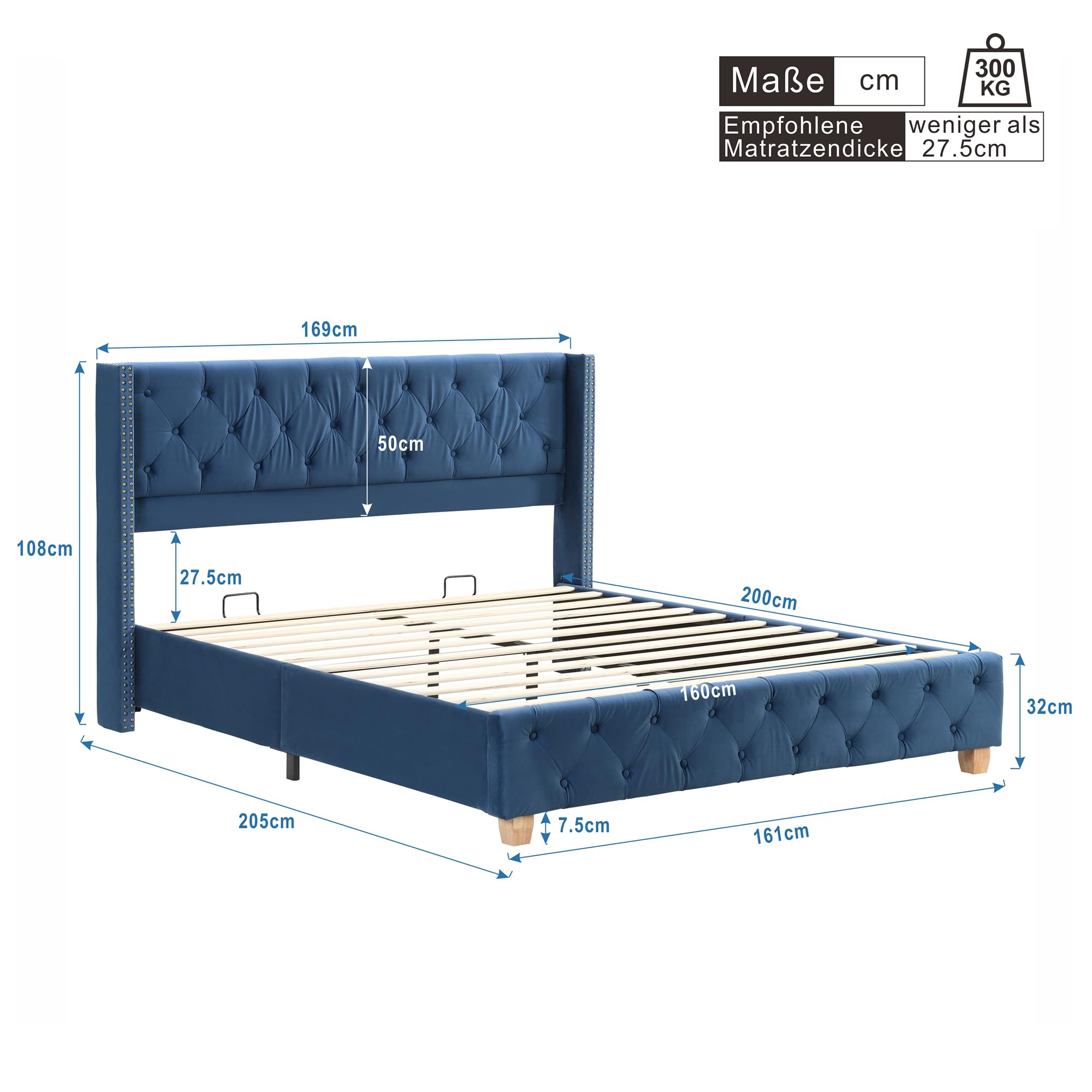 Struttura Letto Matrimoniale In Ferro COSTWAY - 140x200 Cm, Supporto 300 Kg, Con Spazio Sotto