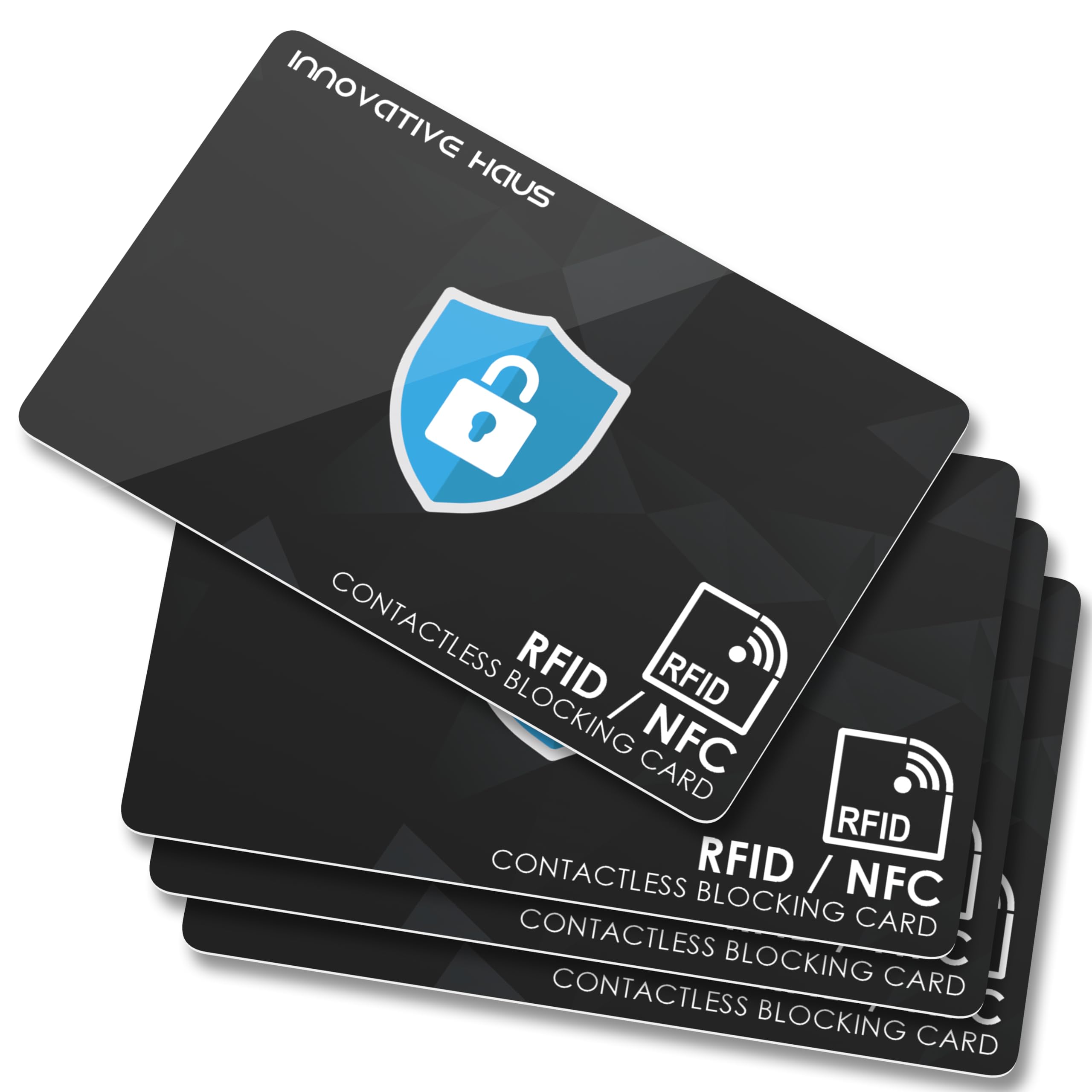 INNOVATIVE HAUS RFID Blocking Card - Slim RFID and NFC Contactless Credit and Debit Card Protector for Wallets and Purses - 4 Pack