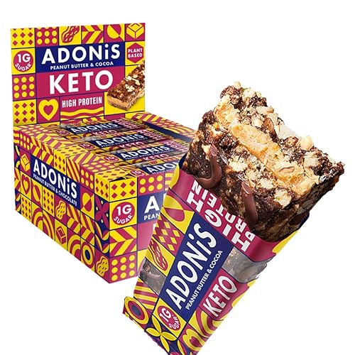 Adonis Barras keto de mantequilla de maní y chocolate con alto contenido de proteínas (16 barras de 1.59 oz) Veganas y aptas para dieta cetogénica