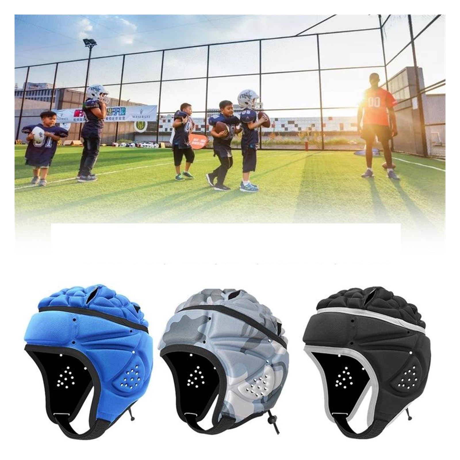 Football Helmet Rugby Headguard Rugby Headgear Protector Soft Protective Helmet Reduce Impact Youth Soccer Hat(Black)