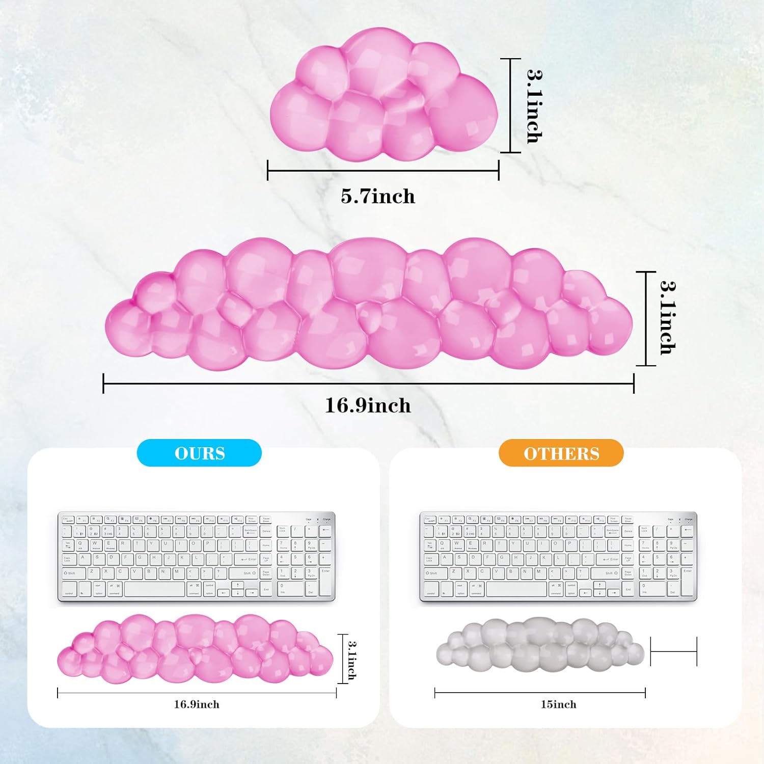 Gel Cloud Keyboard and Mouse Wrist Rest, Cute Wrist Support and Arm Support Keyboard Rest for Keyboard and Mouse Typing Pain Relief，Suitable for Office/Computer/Laptop/Gaming (Pink) image 5 of 7 B0DBG9SV66