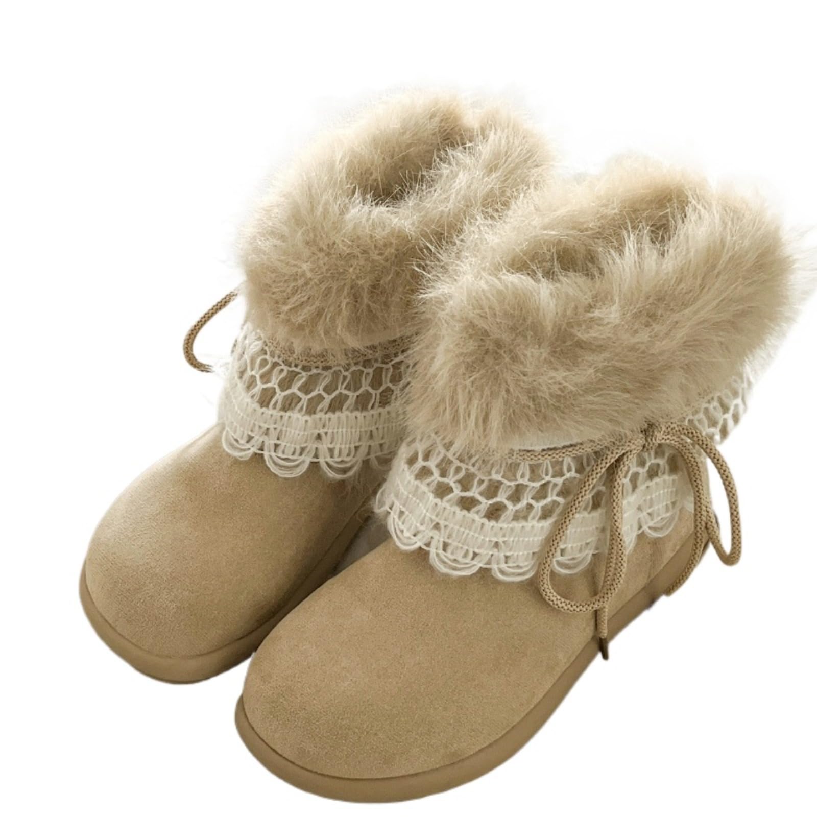 Womens Cute Furry Snow Boots 3-5CM Platform Winter Booties with Short Plush Lining Low-Cut Round Toe Warm Footwear
