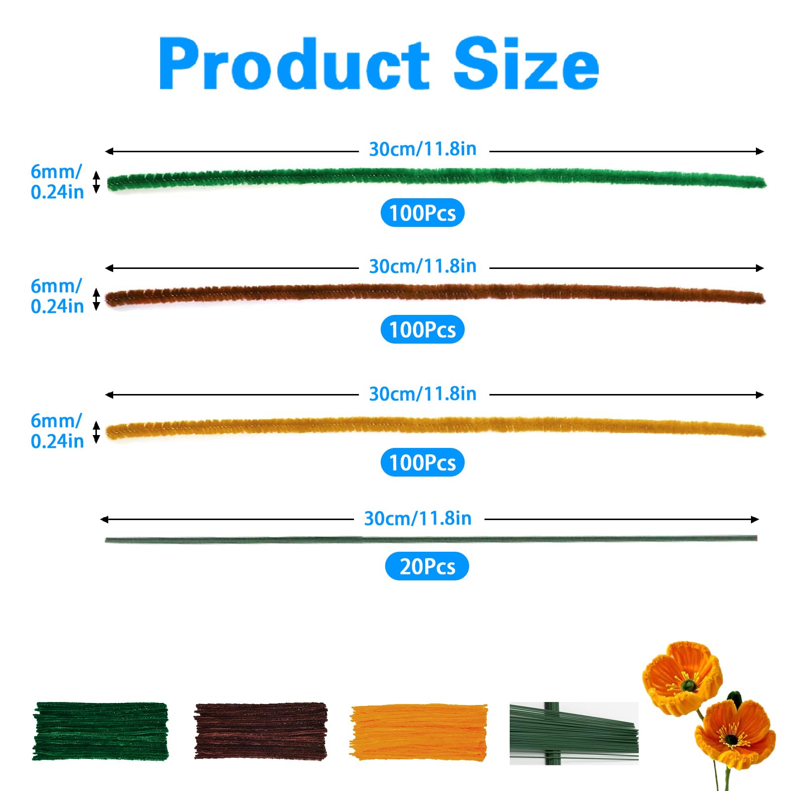 Bssmmai 550 Pièces Fil Chenille - Cure-Pipe Créatifs Pour Fleurs De Tournesol (Vert, Jaune, Marron)