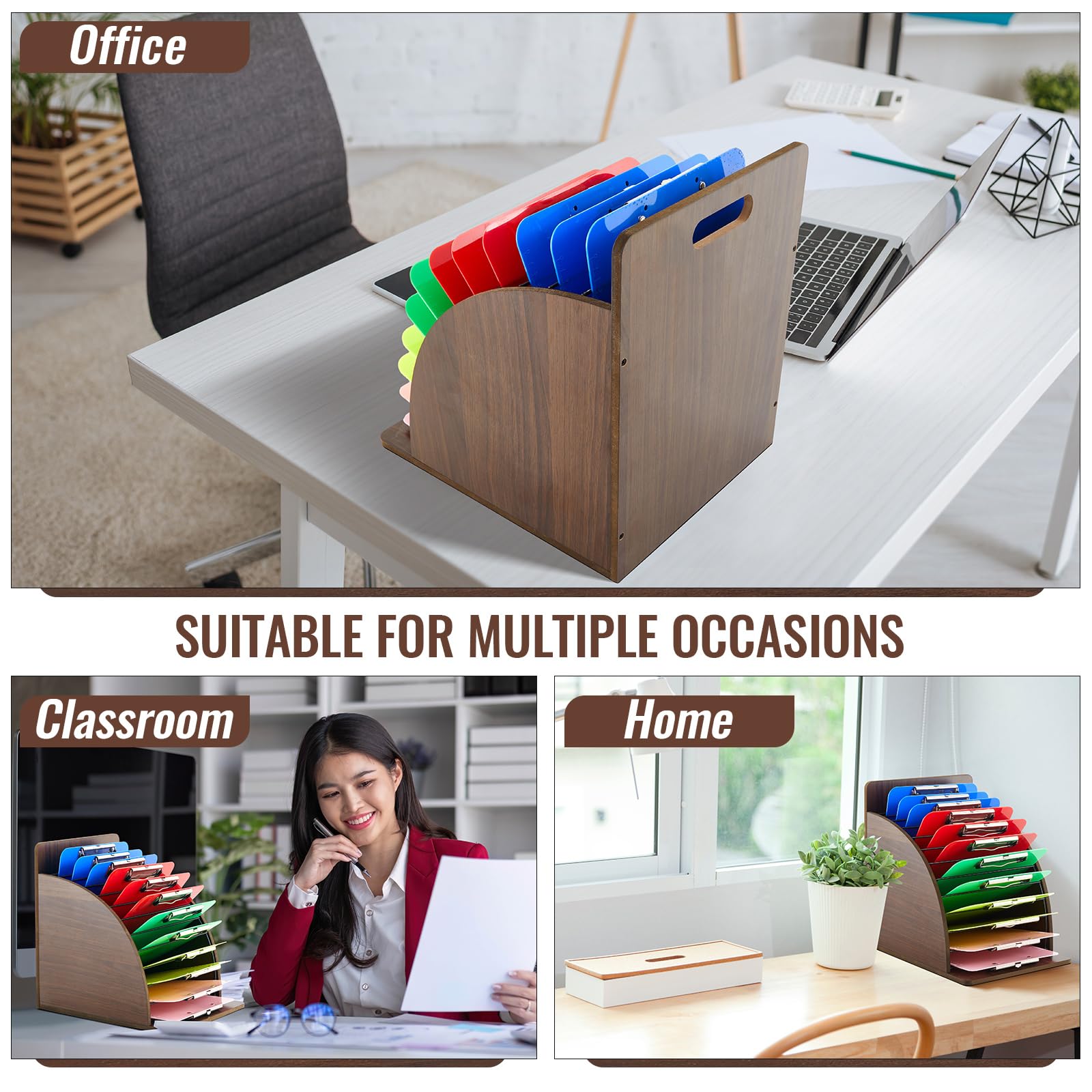 2 Pcs Wooden Clipboard Holder Storage Metal Rack With