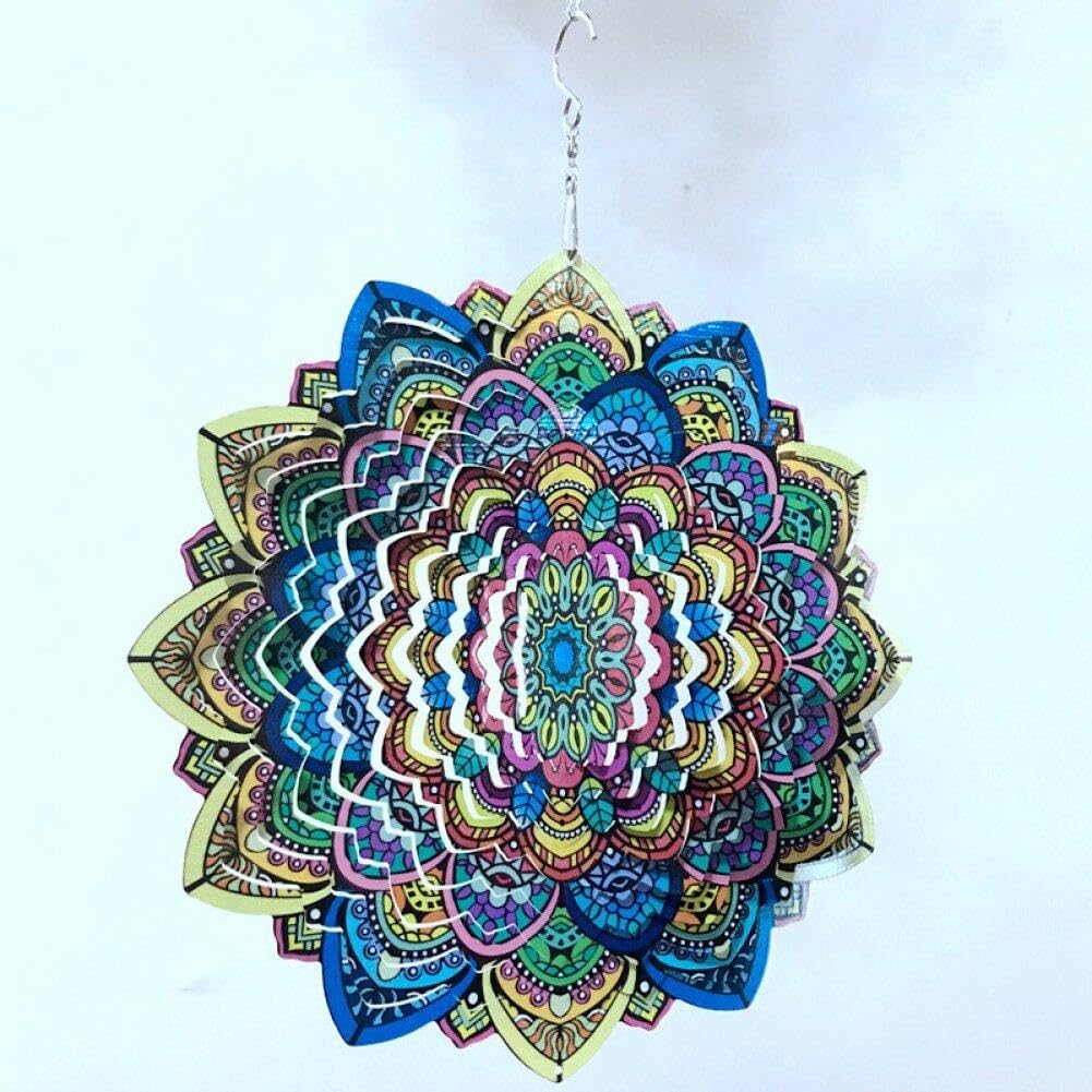 Wudaizhi Giravento Mandala Fiore Fortunato da 30 cm in Acciaio Inossidabile, Scultura da Giardino in Metallo, Regalo Valido, Appendere Giravento in Metallo per Decorazioni da Giardino