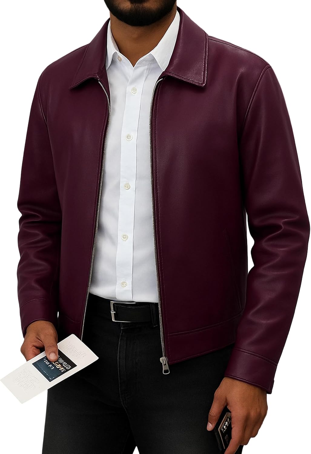 Classic Polo Collar Leather Jacket Men-Work Jackets Turndown Collar Business Casual - Image 5