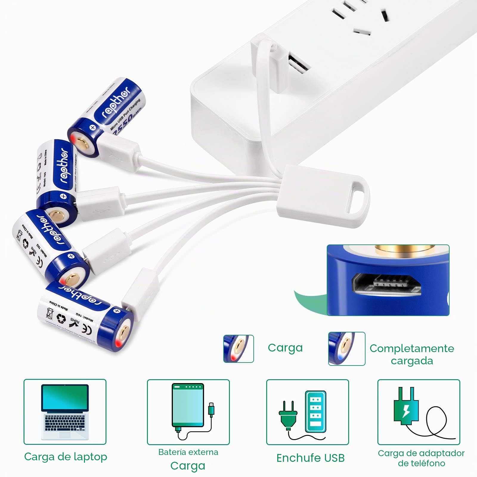 Rapthor USB Baterías Recargables 850mAh Compatible con Arlo Wireless Security Camera 3V Batería de Litio con Cargador (8pcs) (8)