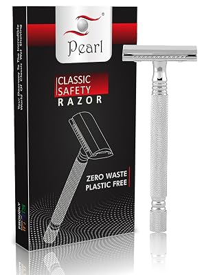 Pearl Shaving Double Edge Safety Razor (SS-01 CC-CHROME) made with Brass Metal- Classic & Traditional | Complimentary Bl