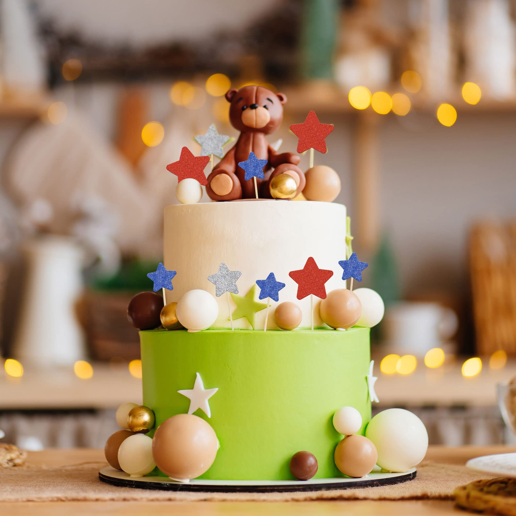4. Juli Cupcake Topper Set – 36 Stück, Rot Glitzernd, Für Unabhängigkeitstag & Patrioten-Partys