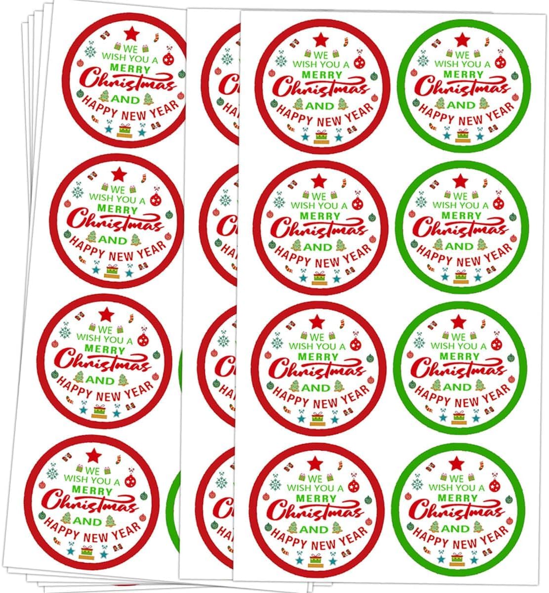 Merry Christmas Stickers Label, 2 Inch Happy New Year Sticker Red Green Holiday Cards Gift Envelopes Boxes Labels, Decorative Stickers for Decoration and Sealing (504Pcs)
