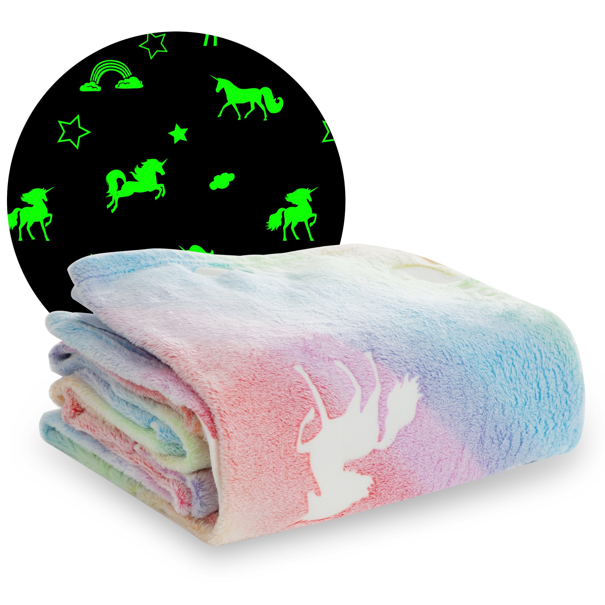 Winthome Glow in Dark Blanket, Soft Flannel Fleece Stars Blanket, All Season Throw Blanket for Kids (Unicorn, 130x170cm) — image 1