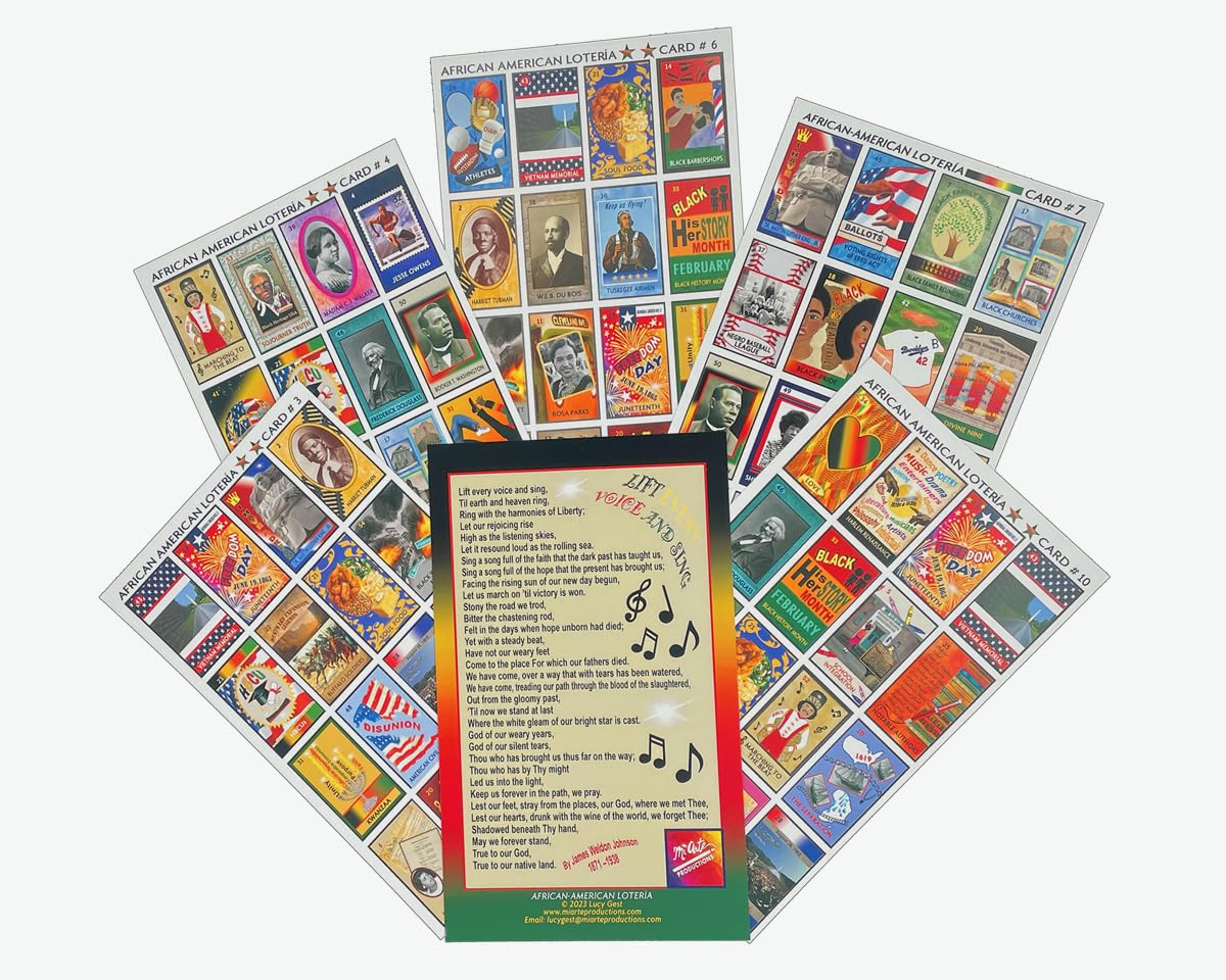 African American Loteria Fun Bingo Game for Everyone | Learn African American History & Culture Colorful Educational Loteria Cards Tokens 54 Illustrated Picture Cards 3-10 Players Ages 7+