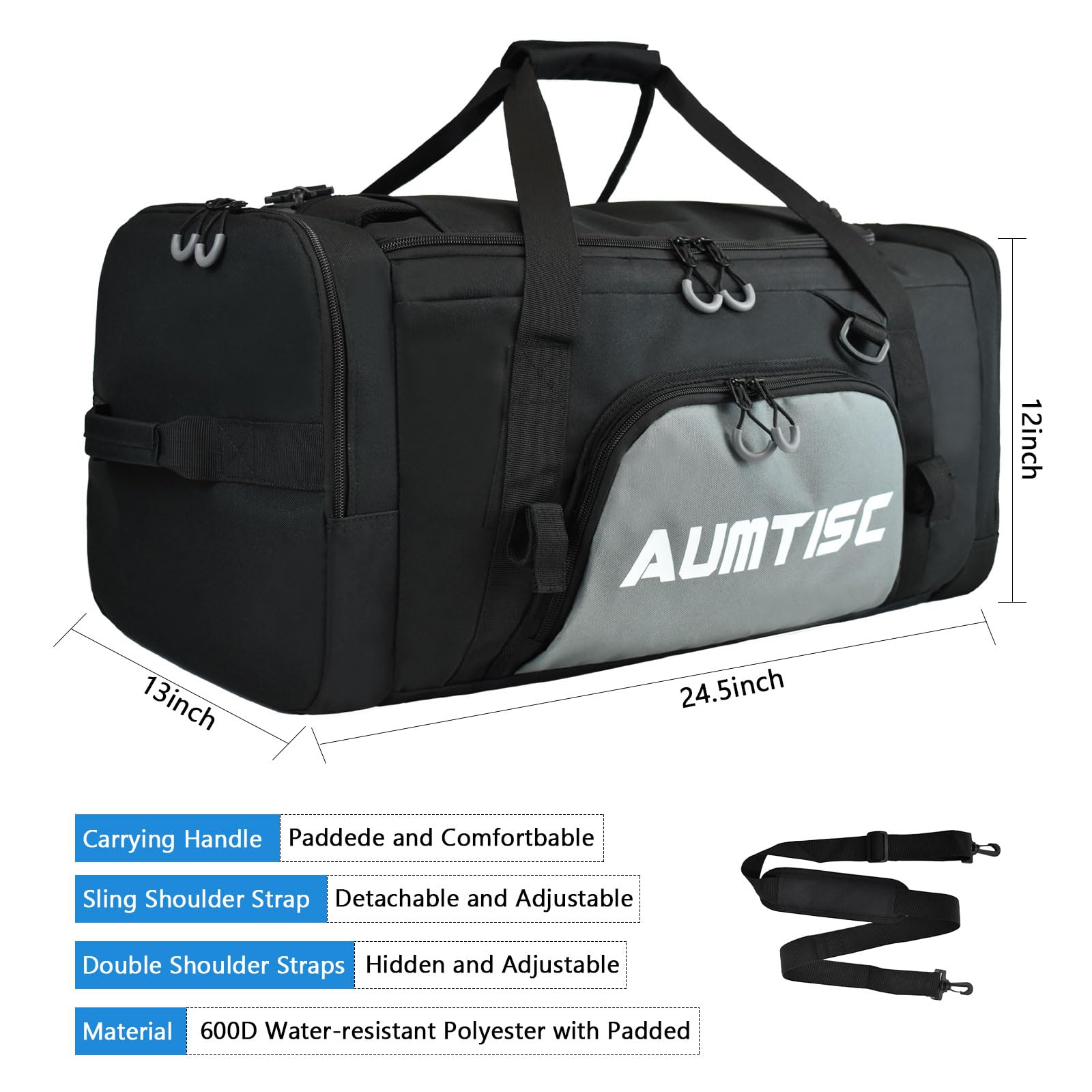 AUMTISC Sac de crosse, peut être utilisé comme sac à dos ou sac de sport, 2 supports de bâtons et compartiment séparé à crampons, grande capacité de 75 l pour contenir tous les équipements de crosse