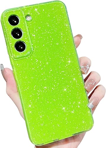 MINSCOSE Funda compatible con Samsung Galaxy S22 5G, bonito color neón brillante, con purpurina, delgada, delgada, a prueba de golpes, de silicona,
