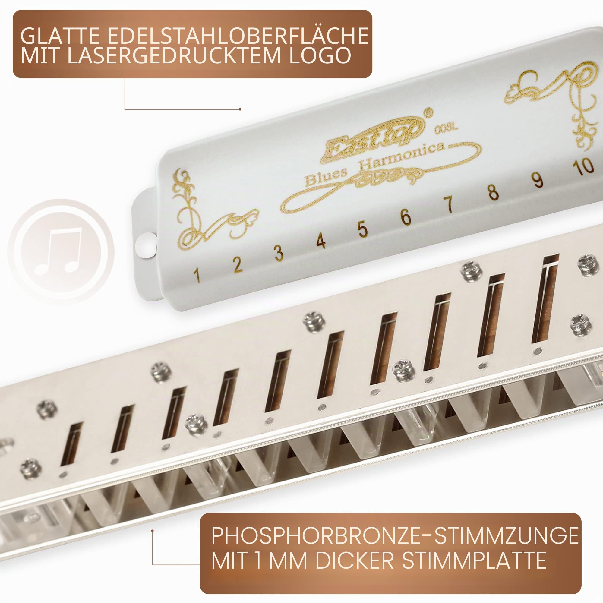 East top Diatonische Blues Harmonica Mundharmonika C Key T008L 10 Loch Mundharmonika Für professionelle Spieler, Anfänger, Studenten, Erwachsene, Kinder, als bestes Geschenk
