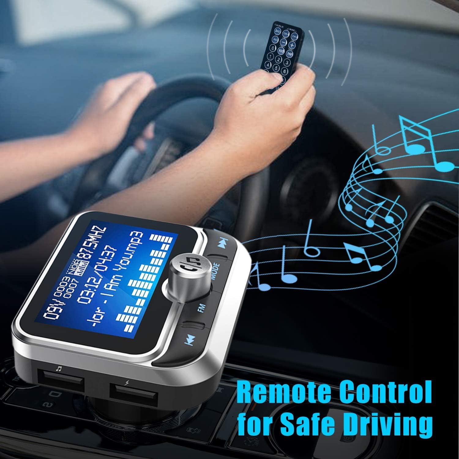 Trasmettitore FM Bluetooth con kit vivavoce, adattatore radio e doppia porta USB, compatibile con lettori MP3, schede TF e unità flash USB