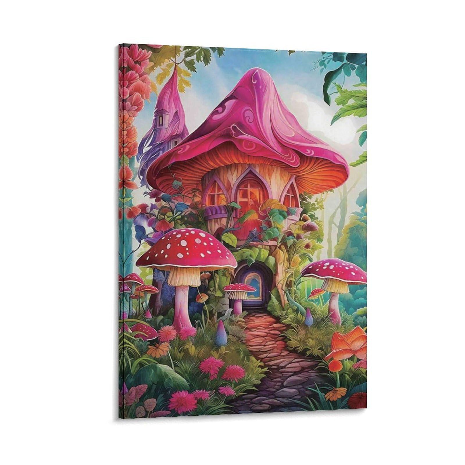 DHBANEIOK Fairy Mushroom House Wall Decor Poster Giclee Canvas Prints Modern Wall Art Picture Wall Hanging for Living Room Home Decorations 20x30inch(50x75cm)