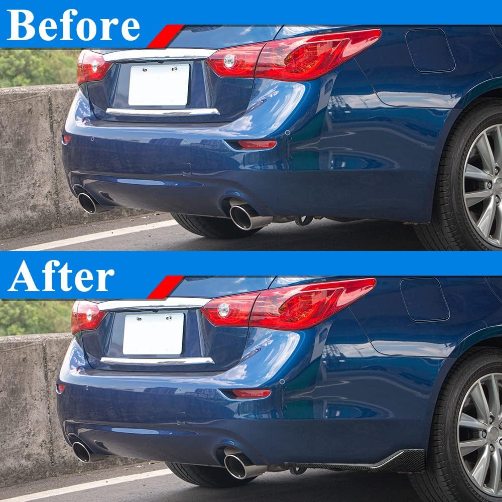 Q50 Rear Bumper Splitter Diffuser Canards Compatible with 2014-2024 Infiniti Q50, Carbon Fiber Hydro-Dipping Rear Lip Spoiler Extension Kit