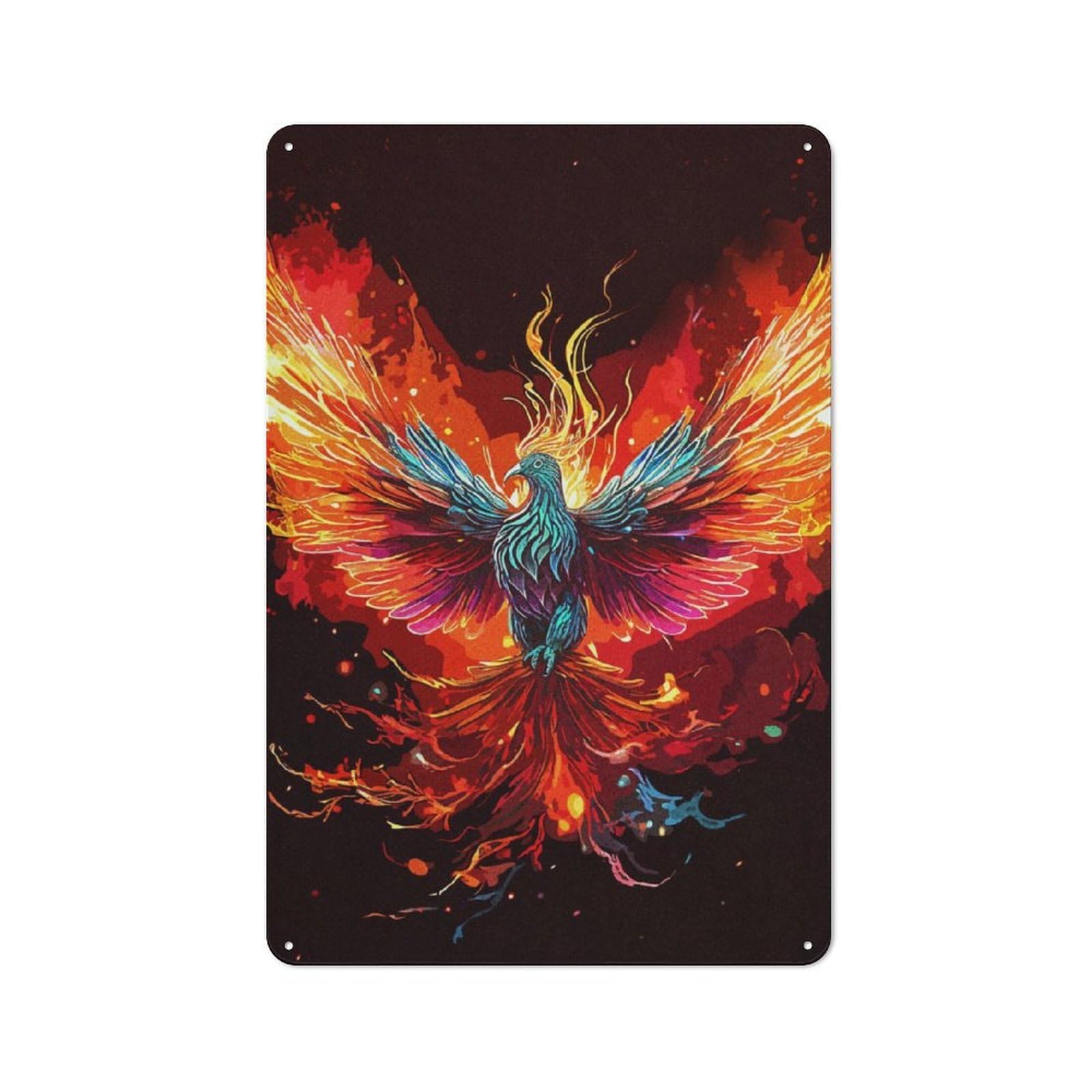 Junmoney Phoenix Vintage Tin Wall Plaque 30X20cm With For Bar Or Restaurant, Autumn Wall Decor For Hospitality Decor Collectors