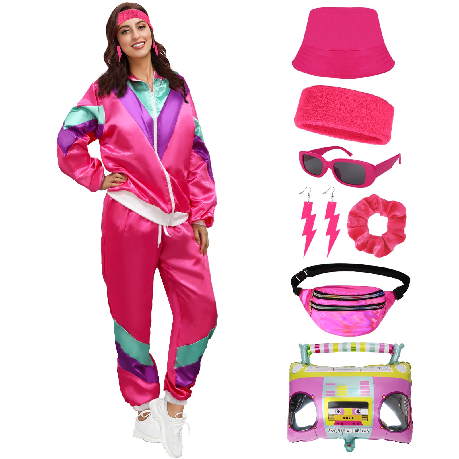 GADITIEK 90er 80er Jahre Outfit Herren Damen Trainingsanzug Jacke Hose Anzug 80er Accessoire Streetwear Trainingsanzug Jogginganzug Outfit