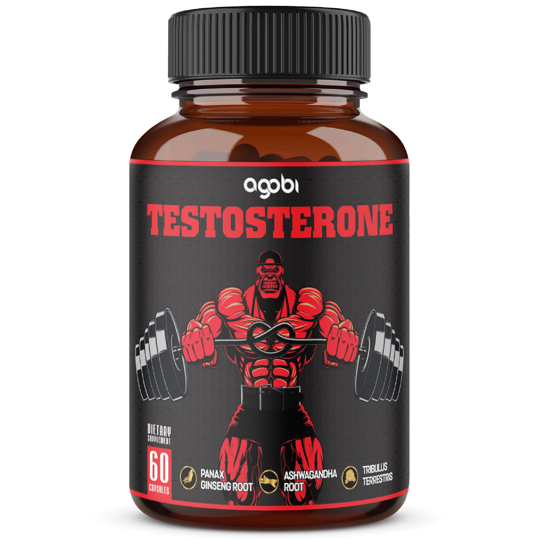 agobi Testosterone Supplement for Men - 11 Herbs - Ashwagandha, Tribulus, Ginseng & More - 60 Capsules for 1 Month