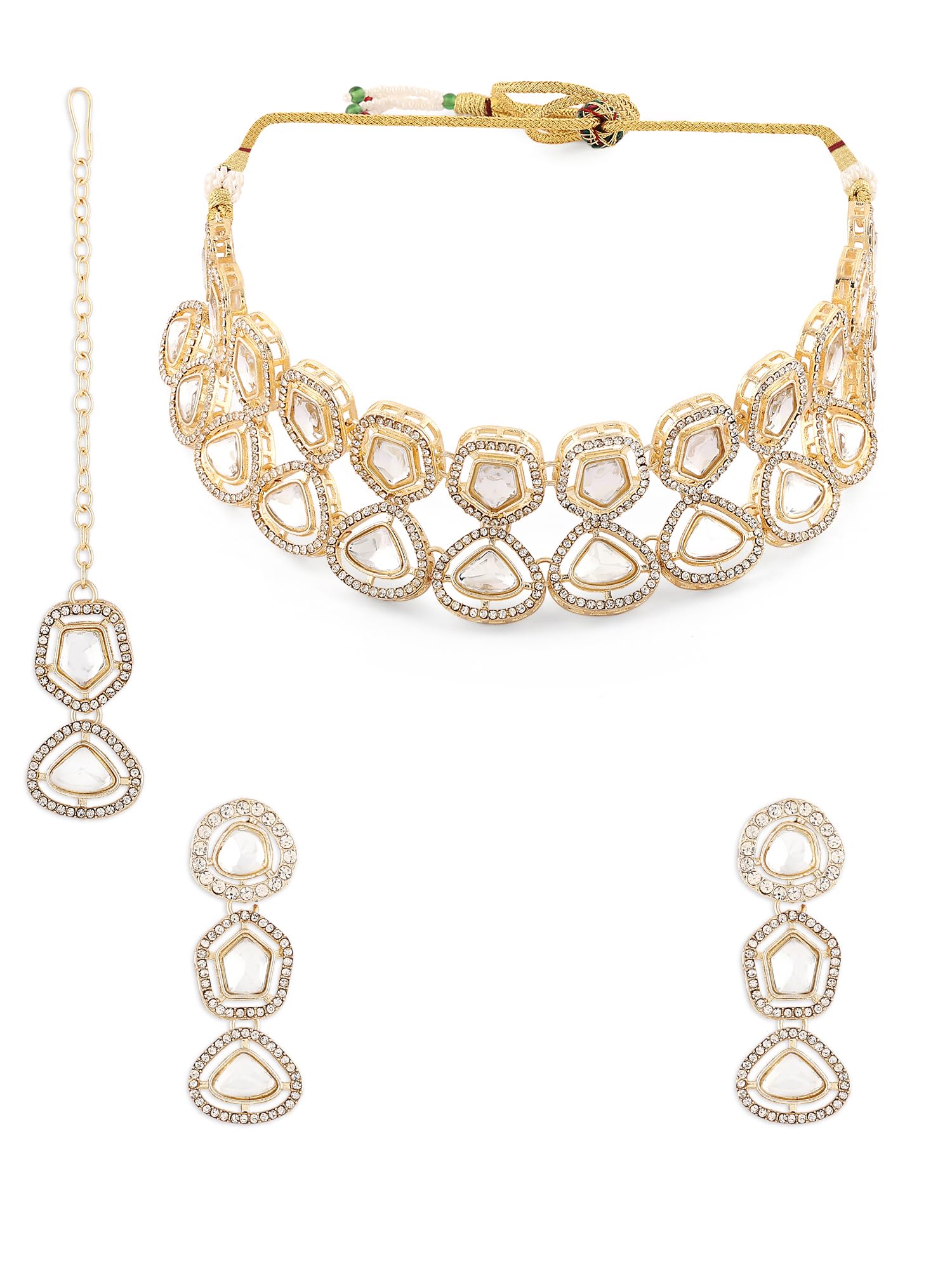 ZAVERI PEARLS Gold Tone Dazzling Austrian Diamonds & Artificial Stones Choker Necklace Earring & Maangtikka Set For Women-ZPFK17102 (B0CPXTHH29) Amazon Price History, Amazon Price Tracker