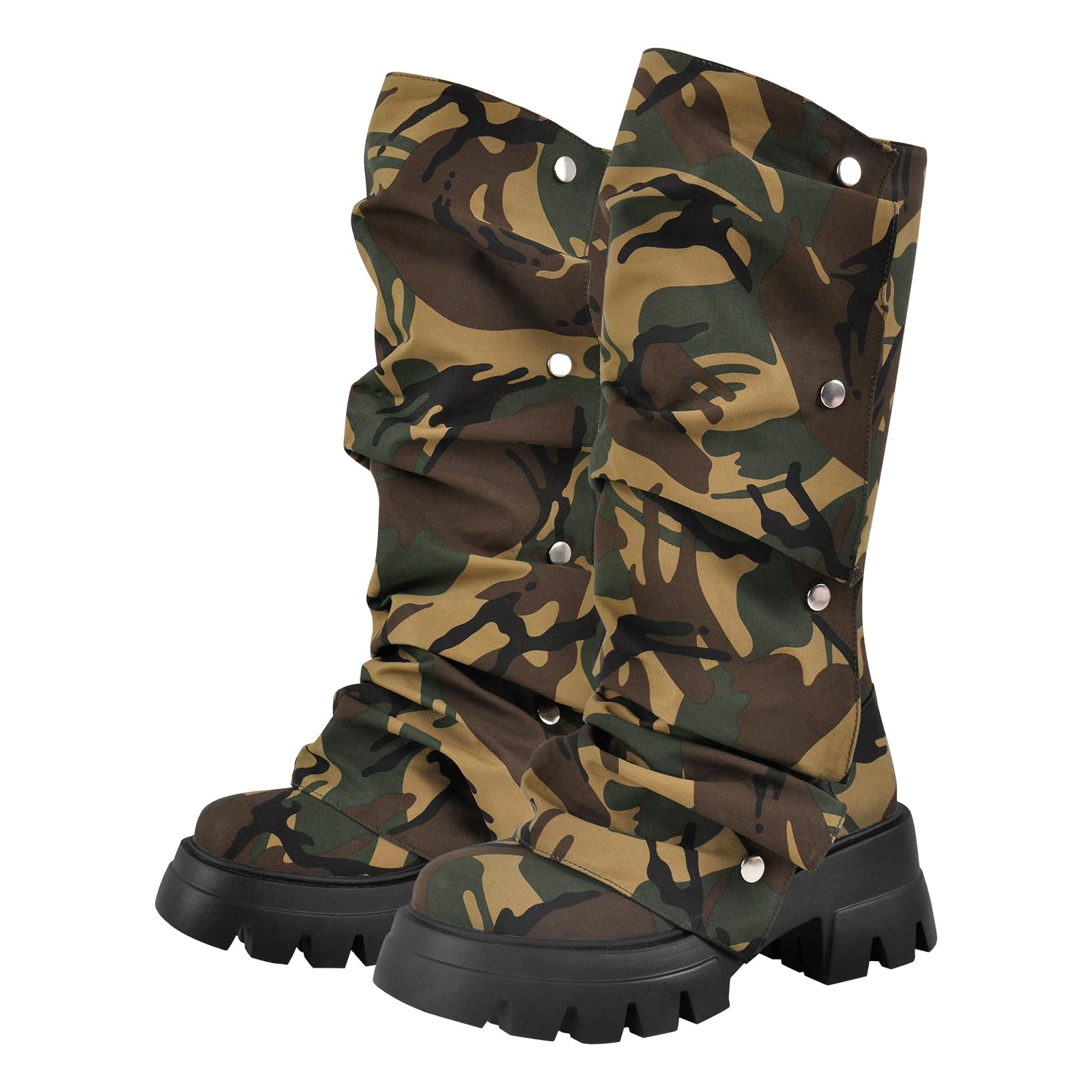 Womens Pull On Mid Calf Boots Platform Slouchy Block Heels