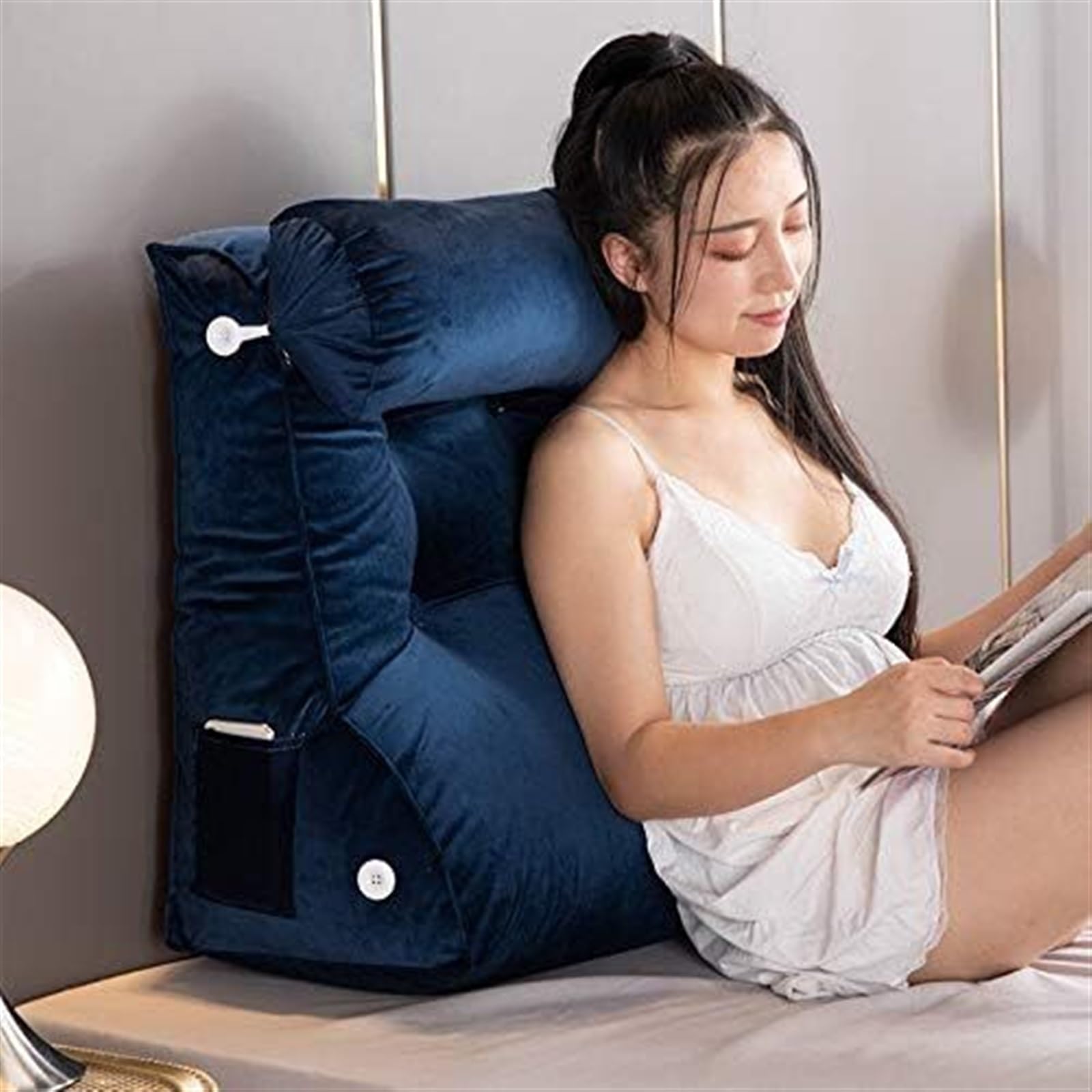 Uoxhfdh Bentley Blue Large Bolster Headboard Backrest Support Cushion, Back Wedge, For Sitting Up In Bed/Couch(,Width 45Cm)
