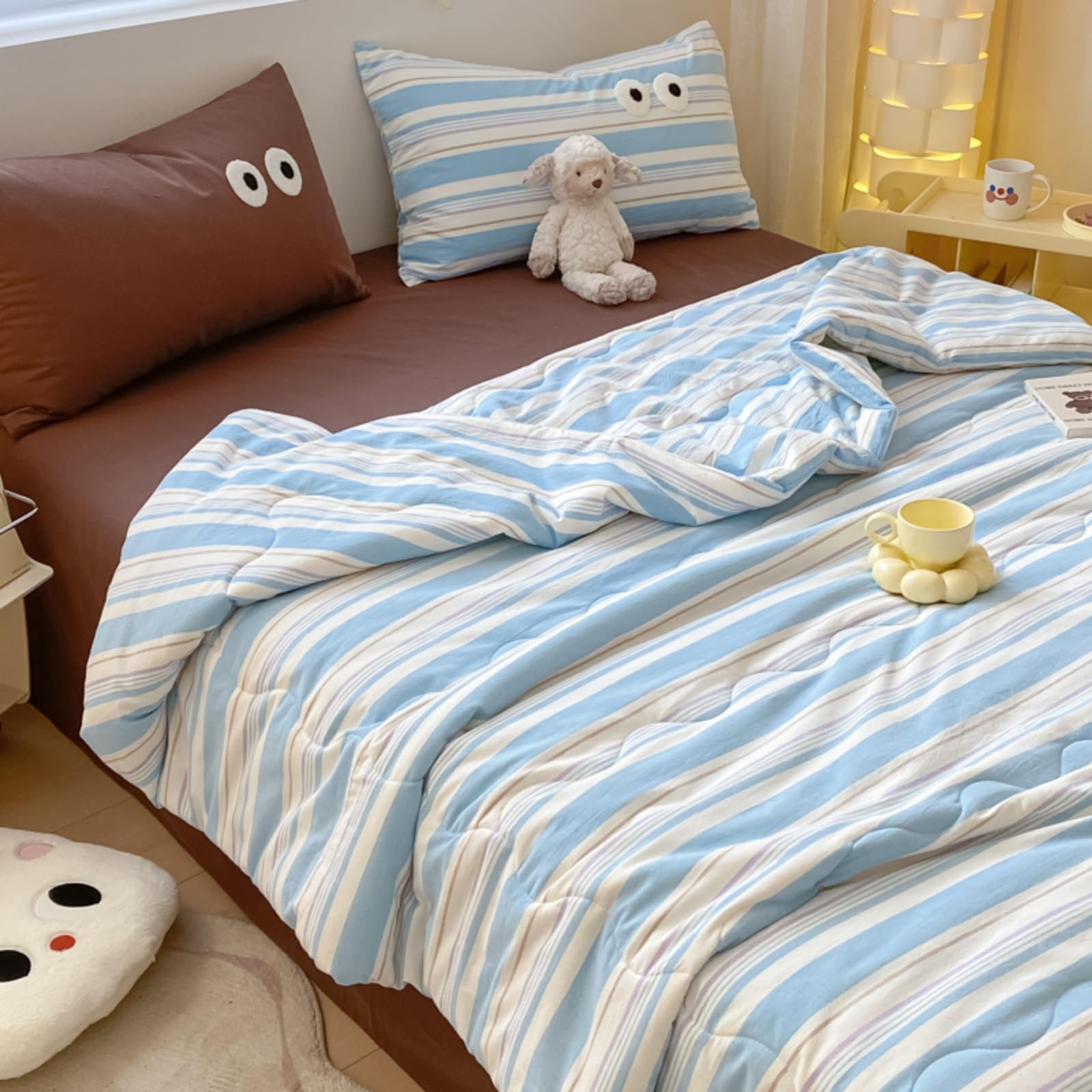 Odot Edredón Sin Funda 2.5 TOG Single A King (Rayas Azul Cielo,150x200cm) | Relleno Nórdico Verano Edredón Ligero y Transpirable Lavable a Máquina y Secado Rápido para las Noches Cálidas de Verano