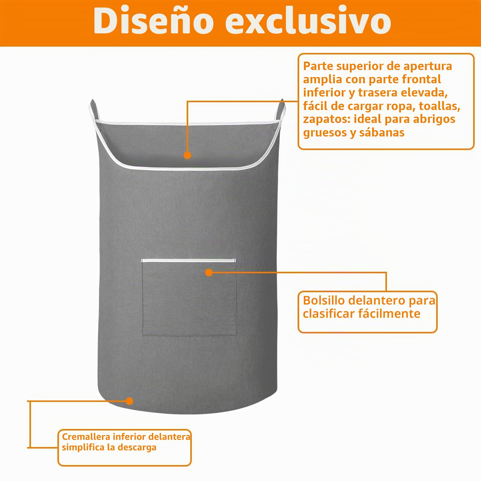 YAYODS 2 unidades de bolsas de lavandería para colgar, 91 x 56 cm, cesta para la colada colgante, cesta para la colada en la pared, color gris, bolsas de lavandería grandes, para colgar la puerta