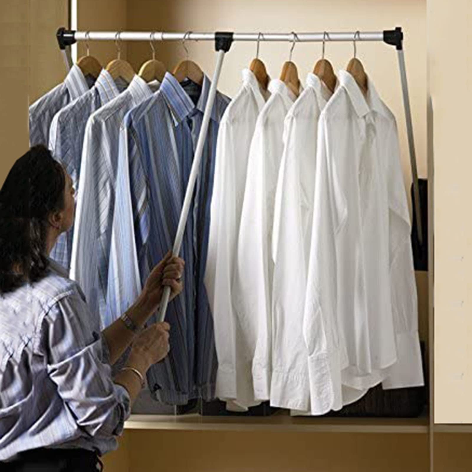 HTTGDGDH Adjustable Pull-Down Wardrobe Rail, Retractable Hanging Rod With Soft Rebound, Closet Storage System For Clothes, Width 890-1210Mm, Space-Saving Hanger Solution.,510-660mm