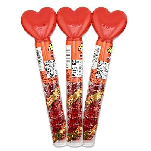 Reeses - Juego de 3 bastones de corazón de San Valentín, paquete de 3 tubos de corazón de caramelo para el día de San Valentín, paquete de 3.