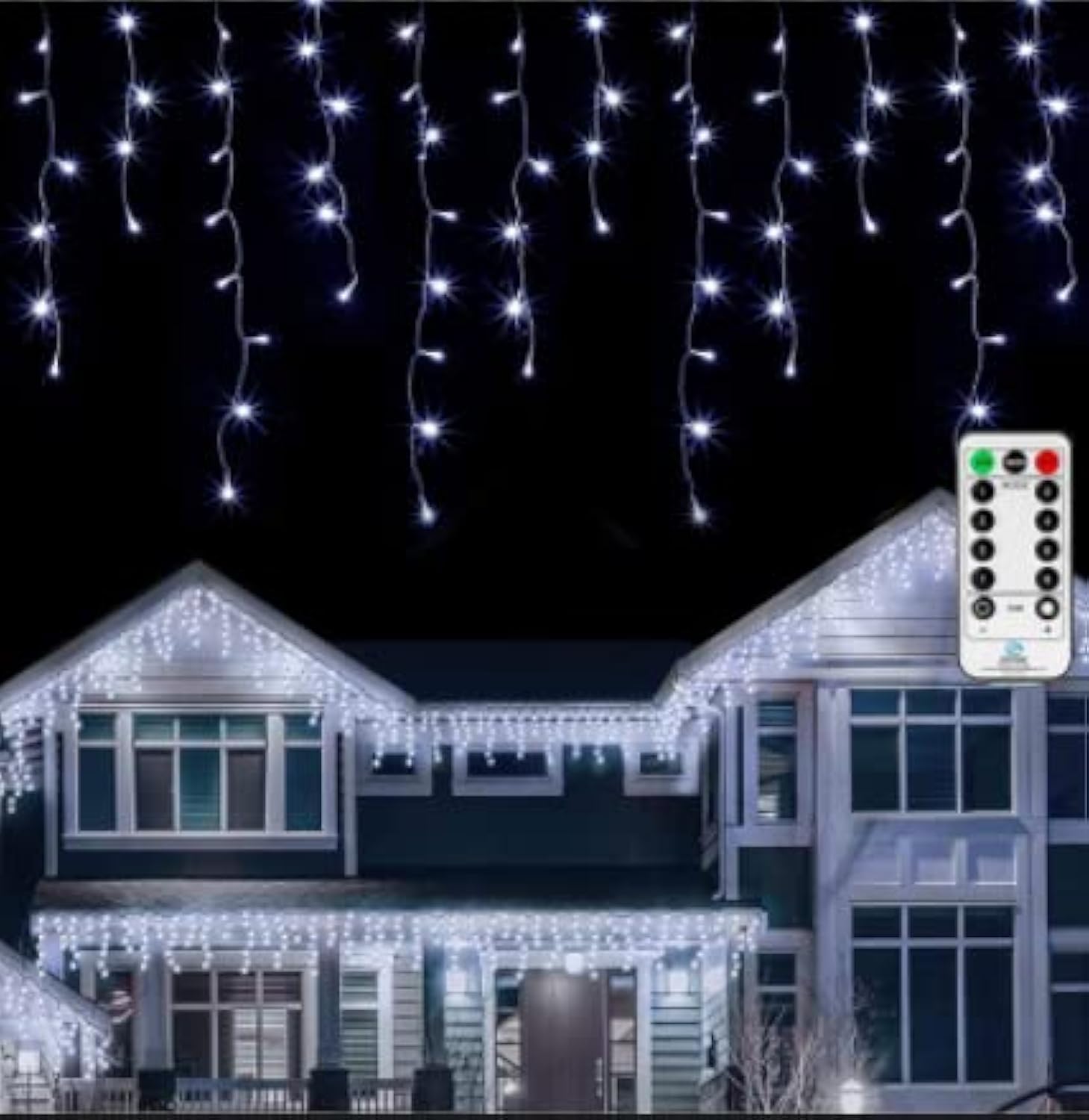 3M Cortina de luz Outddor Icicle Lights PILES Luces de Navidad con control remoto para decoración de fiesta, boda, balcón, ventana, pared, escaparate, boda, Navidad (blanco)