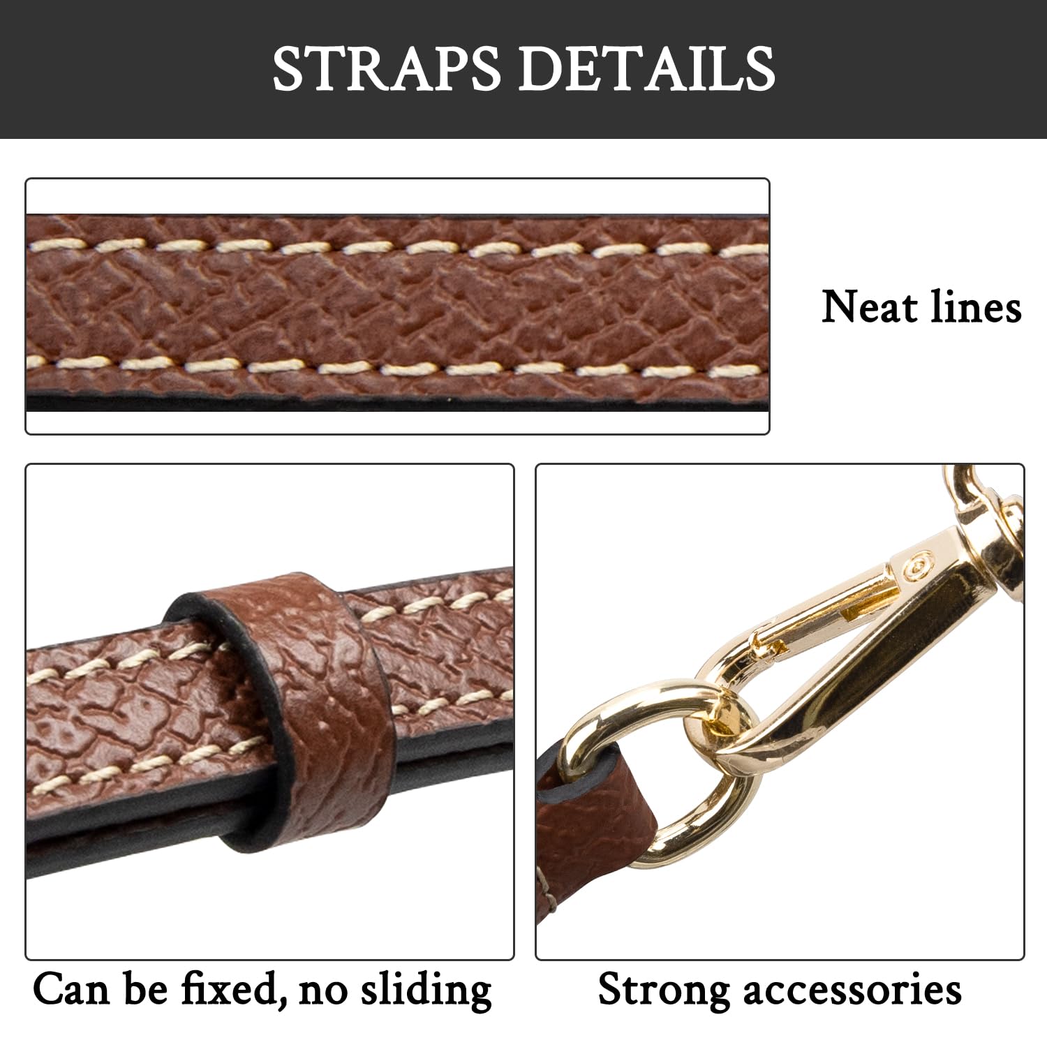 SOPROM Pasek Na Ramię do Longchamp Mini Bag, Strap do Long Champ Le Pliage(szerokość 11 mm, kolor: brązowy-złoty)