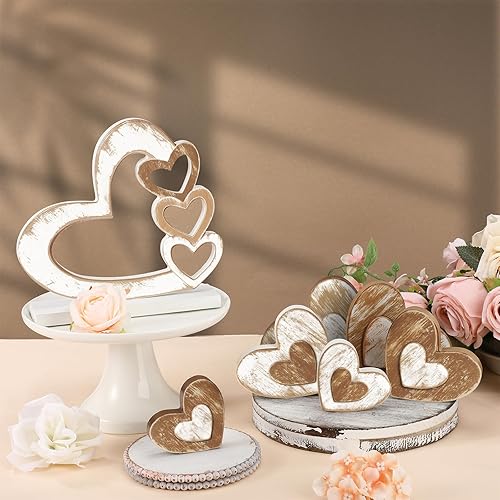 7 piezas de decoración para el día de San Valentín, bandeja escalonada de madera con forma de corazón, decoración retro para el día de San Valentín,