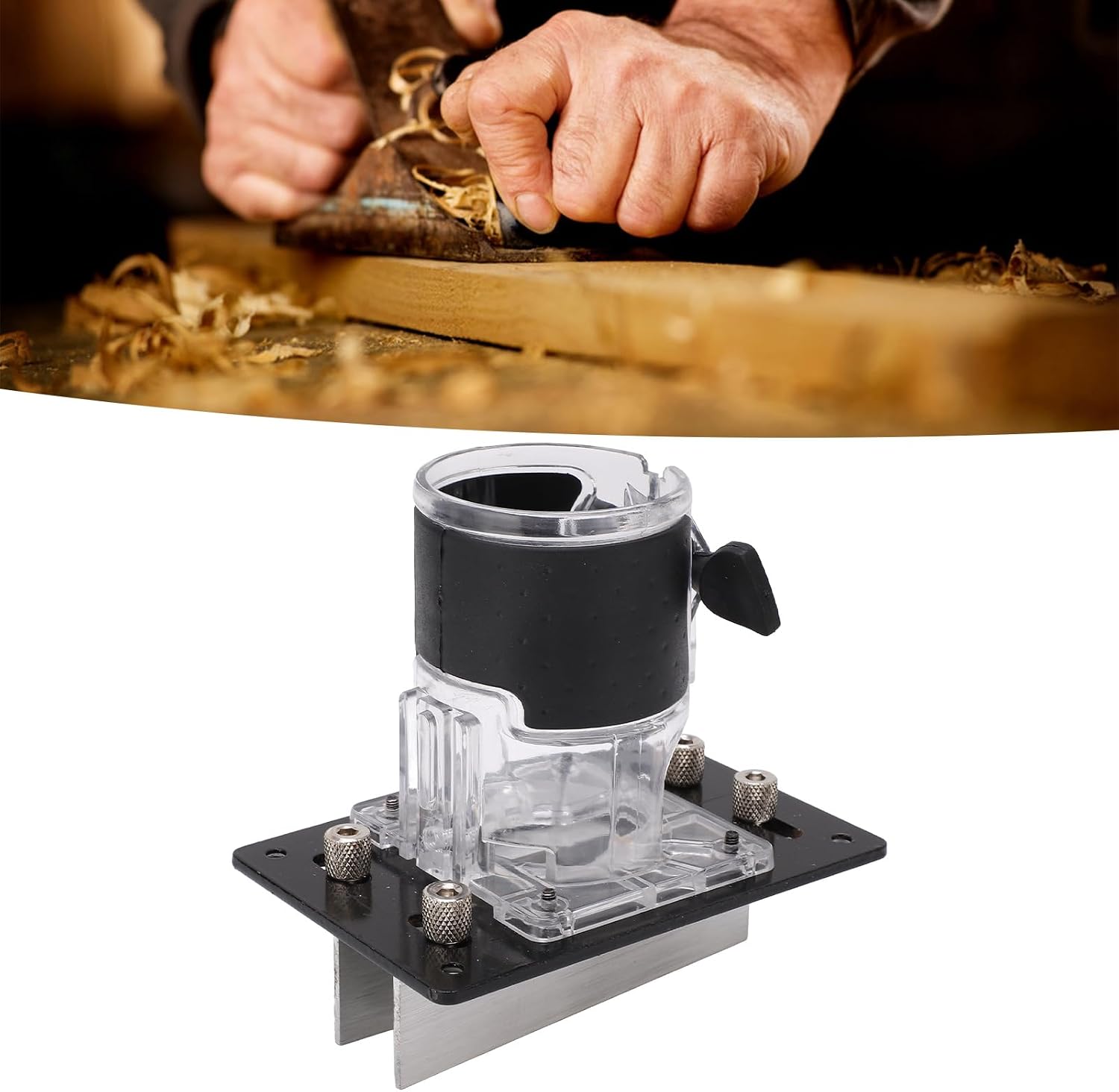 2 in 1 Wood Trimmer Slotting Machine Bracket with Straight and Half Through Buckle Set, Adjustable Router Slotting Locator for Woodworking, Plastic and Stainless Steel