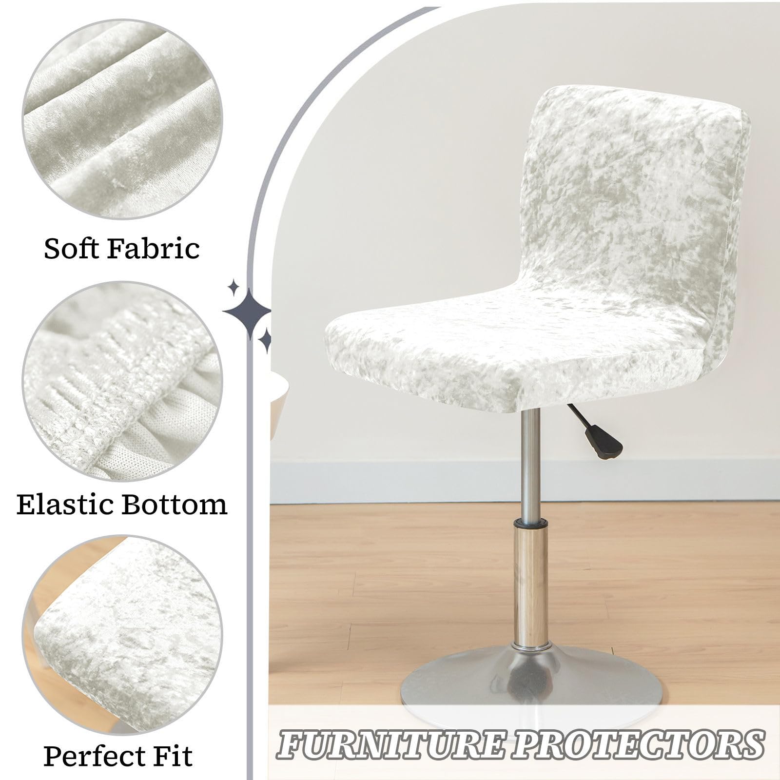 Set di 2 coprisedia in velluto per sgabelli da bar, elasticizzati e antiscivolo, morbidi, per sedie da pranzo girevoli, colore: bianco